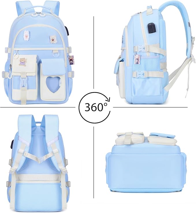 ACESAK Backpack for Girls - Bookbag Backpacks Schoolbag for Girls Kids Teen Women Casual Travel Daypacks - School Bag Elementary Middle School College Cute Backpack with Lunch Box (Blue White) - Image 5