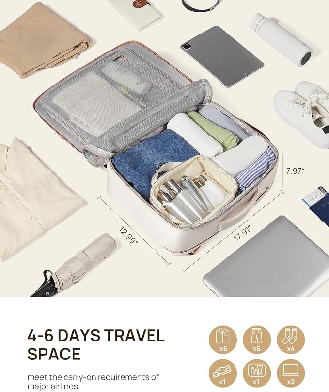 Telena Travel Backpack for Women, 17.3 inch Laptop TSA Carry On Personal Item Size Flight Approved Travel Bag Daypack with Multi-Pockets for Work, Travel, Business, Beige-Brown - Image 4