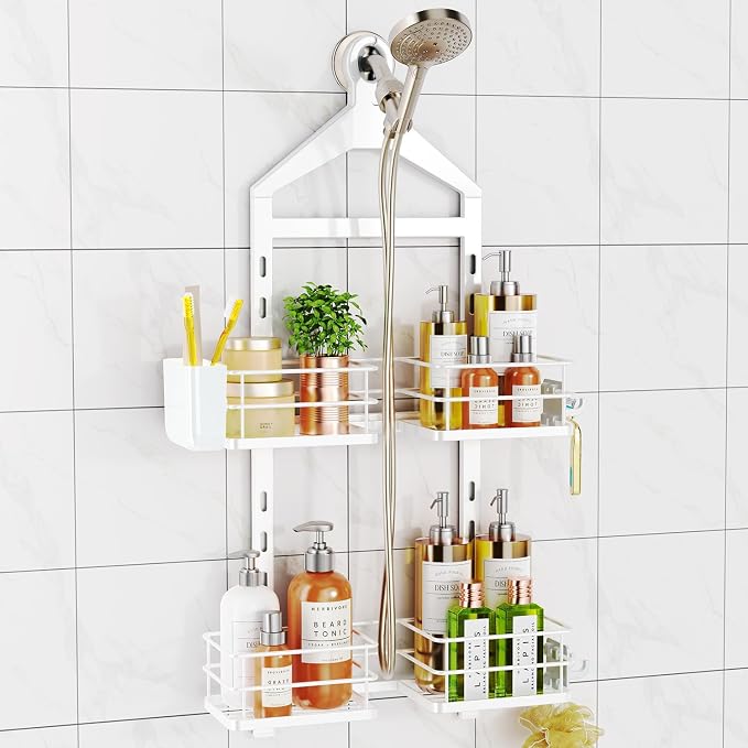 ODesign 2 Tier Shower Caddy for Handheld Shower Heads Anti-Swing White | No drilling required,comes with removable hook and storage box,suitable for handheld and wall-mounted showerheads by ODesign