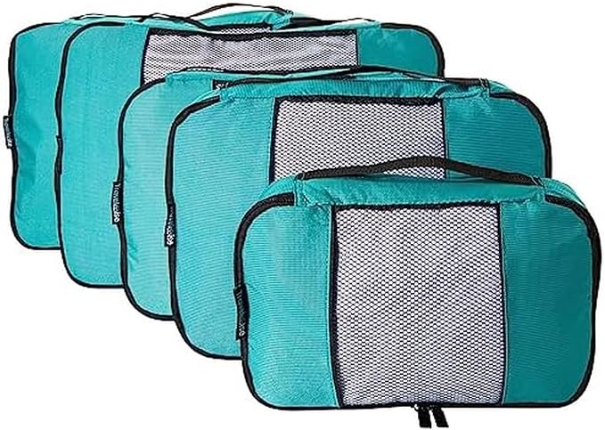 TravelWise Luggage Packing Organization Cubes 5 Pack, Teal, 2 Small, 2 Medium, 1 Large (TWPC-24) by TravelWise