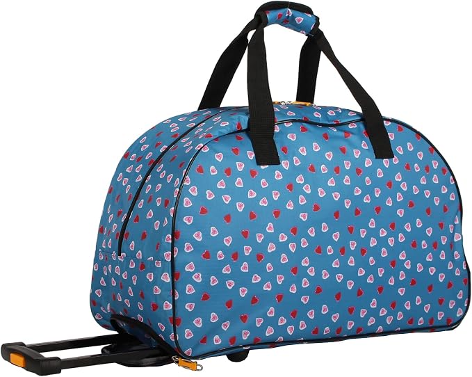 LUCAS Designer Carry On Luggage Collection - Lightweight Pattern 22 Inch Duffel Bag- Weekender Overnight Business Travel Suitcase with 2- Rolling Spinner Wheels (HEART FIELD BLUE, 22in) - Image 3