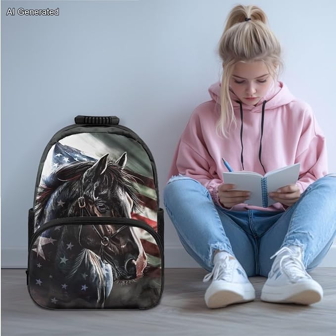Cool Horse Backpack with Lunch Bag for Boys School Backpack for Kids Cool Animal School Bag for Preschool Primary Kindergarten Boys 4 in 1 School Bag Set fot Boys 6-11 Kids Travel 17 inch - Image 2