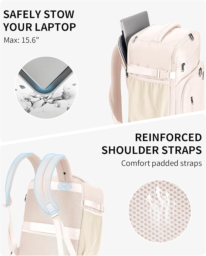 ECOHUB Travel Backpack for Women, 18x14x8 Frontier Airlines Personal Item Bag with Clear Toiletry Bag, Laptop Carry on Backpack with USB Port, Airline Approved Under Seat 14 Pockets 30L, Beige - Image 6