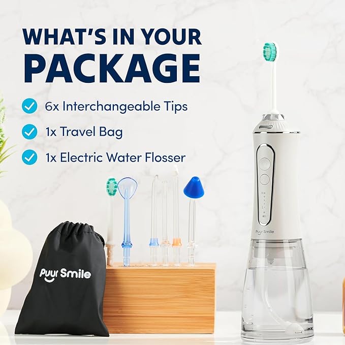 Professional Water Flosser - Advanced Dental Care for a Healthier Mouth, Gum, and Teeth - IPX7 Waterproof Oral Irrigator | 7 Replacement Tips, Travel-Friendly, Rechargeable - Oral Hygiene (White)