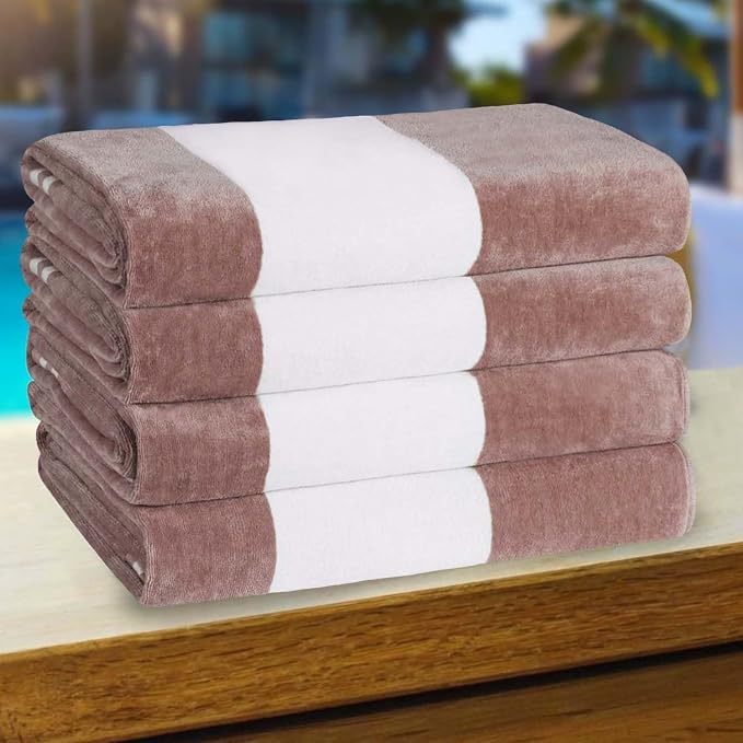 Superior Cotton Striped Beach Towels, Colorful Towels for Adult, Kid, Pool, Swimming, Sand, Travel, Large Oversized, Absorbent, Fast Drying, Bath Basics, Cabana Collection, Set of 4, Taupe by SUPERIOR