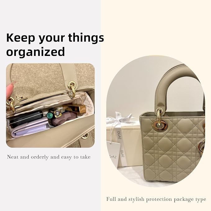 DGAZ Silk Purse Organizer Insert For Lady-Dior Micro/Mini/S/M/L bags，Silky Smooth Bag Organizer，Luxury Handbag & Tote Shaper（Craie，M） | Soft and Lightweight,Perfect Fit,Multi-pocket Storage,Bag Protector,Luxury Bag Care,Handmade,for Smooth Bag Organizer - Image 8