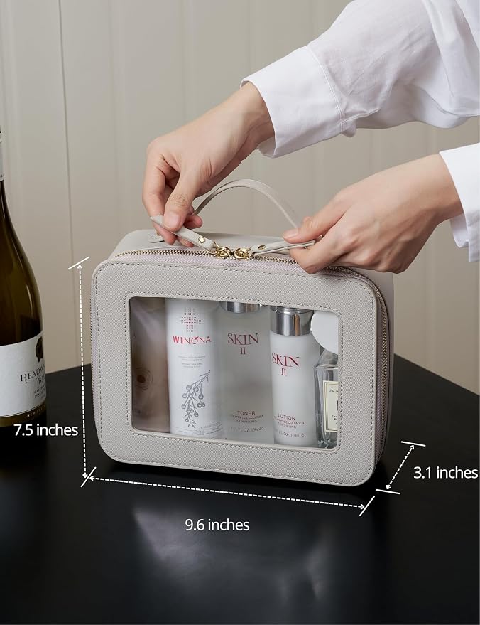 Popvibe Clear Makeup Bag Toiletry Case Travel Transparent Cosmetic Bag with Zipper, Portable Make Up Organizer Traveling Compact Car Bag for Essentials, Beige Grey - Image 4
