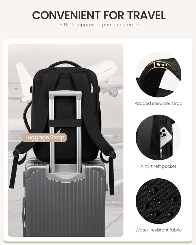 LOVEVOOK 40L Travel Backpack for Women Men, Large Carry on Backpack for Airplanes TSA Personal Item Travel Bag fits 15.6" Laptop, Waterproof Weekender Essentials Airline Approved with 2 Packing Cubes - Image 7