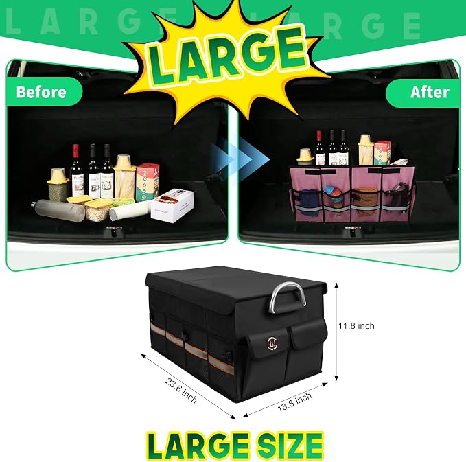 Trunk Organizer, LIBZAKI Cargo Organizer, Premium Multi Compartments Collapsible Portable Trunk Storage for auto, SUV, Truck, Minivan -Black - Image 6