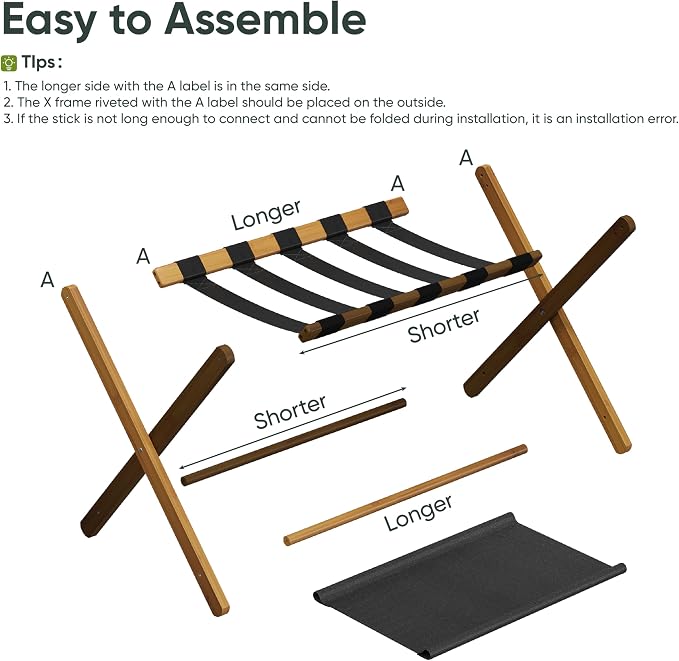 Smart FENDEE Luggage Rack, Folding Luggage Rack for Guest Room, Walnut Bamboo Suitcase Stand Holds up to 131 lb, Luggage Stand with Storage Shelf for Hotel, Bedroom (1 Pack) - Image 2