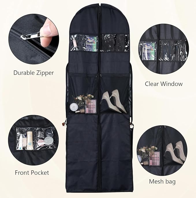 72" Wedding Dress Garment Bag-12" Inch Gusseted Wedding Dress/Suit Bag with Accessory Pockets, Perfect for Weddings, Business Trips (Fits Suits, Tuxedos, Formal Dresses) - Image 3
