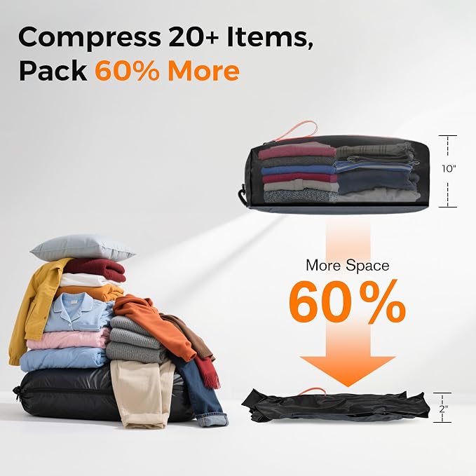 Aerogogo ReZip Vacuum Bags for Travel Luggage Reusable Compression Bags Vacuum Seal Packing cube for Cloth Packing (Medium+Pump) - Image 3
