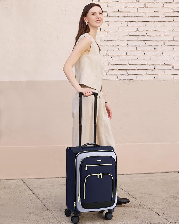 LOVEVOOK Carry on Luggage 22x14x9 Airline Approved, 22 Inch Large Rolling Suitcase with Garment Bag, Spinner Wheels & TSA Lock, 49L Softside Lightweight Underseat Carryon Luggage for Women Men Travel - Image 2