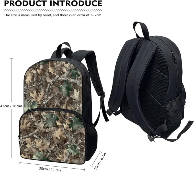 Classic Oak Camouflage Print Backpack for Boys with Lunch Box Cooler Water Bottle Sleeve Cover Small Portable Pencil Pen Case Back to School Supplies - Image 5