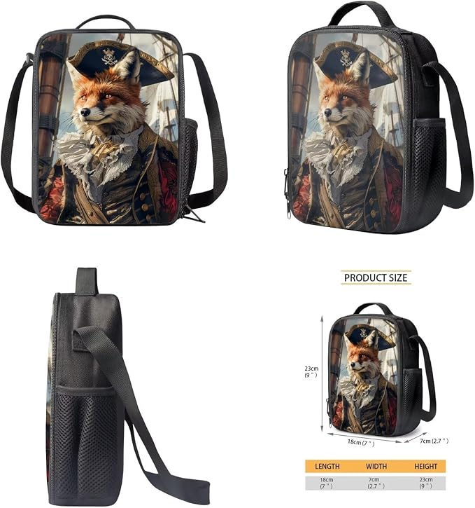 17 Inch Animal Print School Backpack And Lunch Box Set for Kids Lightweight Funny Pirate Fox Backpack for Boys Girls Sturdy School Bag with Insulated Lunchbox Pencil Case Student Bookbag - Image 5