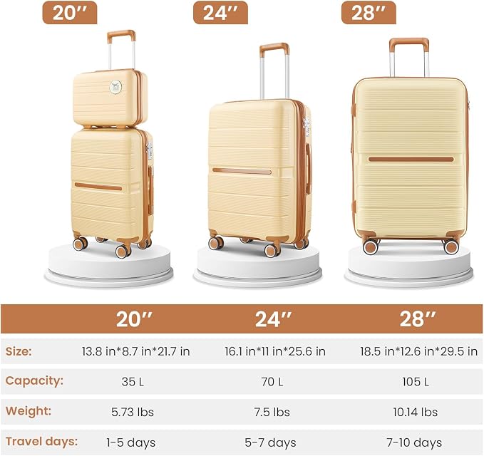 Merax Luggage Set 4 Piece Suitcase with Case Expandable Spinner Wheels Hardshell Airplane Approved Luggage Sets,Apricot Cream,14/20/24/28 - Image 2