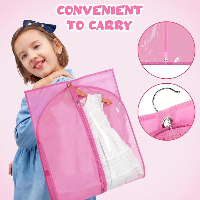 Geelin 14 Pcs Garment Bags for Dance Costumes PVC Clear with Zippers 20 x 40 Inch Garment Bag with Pockets Dance Costume Organizer Carrier for Storage Cover for Adult(Pink) - Image 4