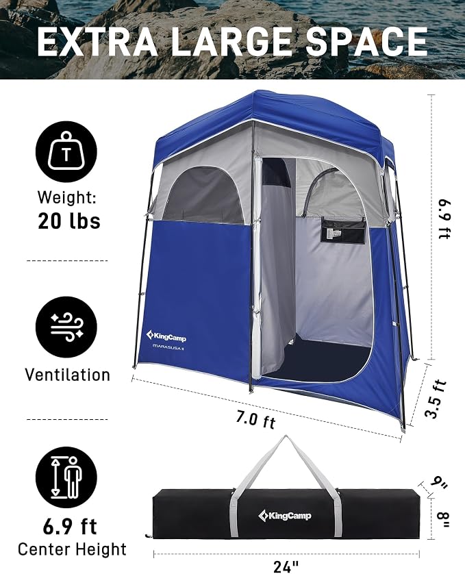 KingCamp Shower Tent, Portable Privacy Tent Outdoor Camping 1/2 Room Toilet Tents with Shower Bag & Dressing Room for Beach, Camping & Hiking - Image 2