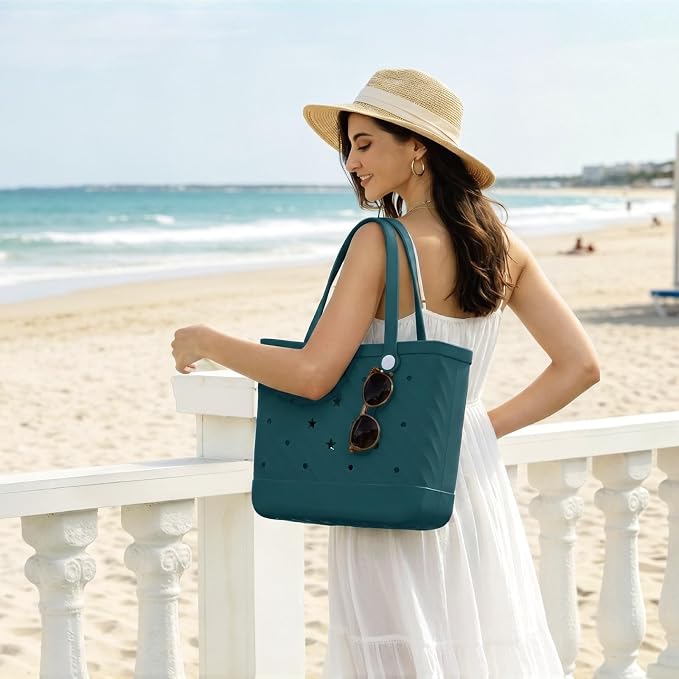 Rubber Tote Bag Extra Large & Medium, Waterproof Beach Bag for Women Men, Pool Travel Swim Silicone Tote - Image 2