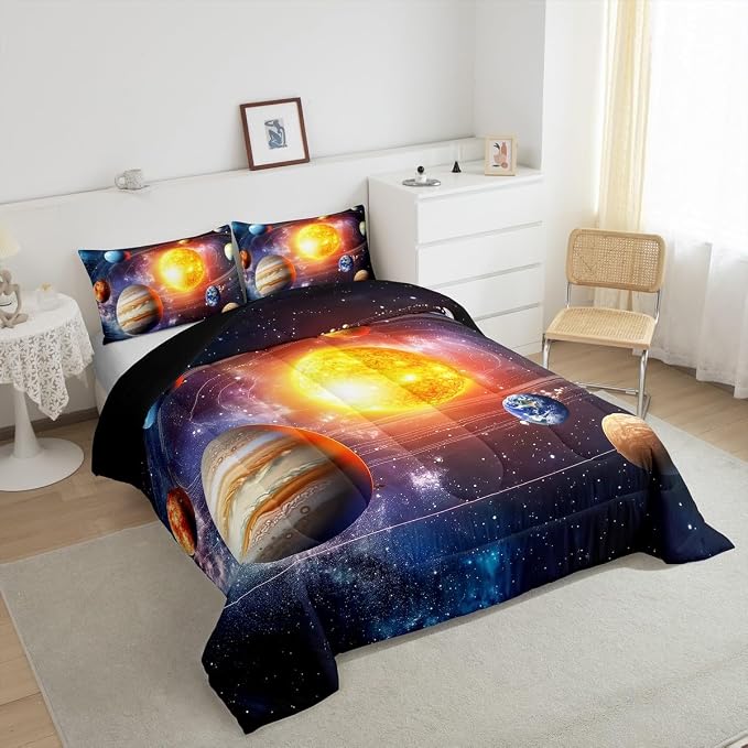 Erosebridal Solar System Bedding Set King Galaxy Space Comforter Set for Kids Boys Toddler Outer Space Room Decor Nebula Planets Orbit Comforter Celestial Universe Stars Quilt Duvet 2 Pillowcases - Image 5
