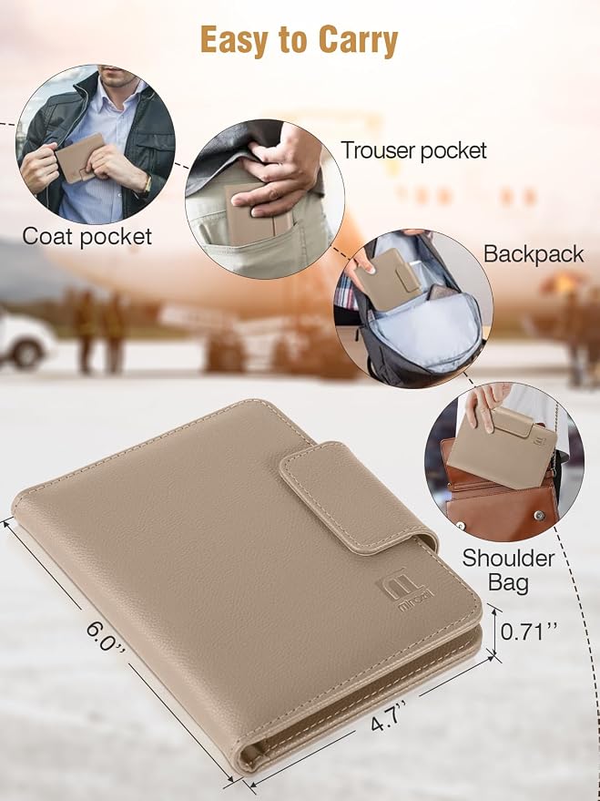 Miroddi Passport Holder for Travel, Works with Find My, Leather Passport Wallet for Travel Essentials, Passport Cover Case for Men and Women with Finder Tracker, 8 Card Slots, RFID Blocking, Khaki - Image 6