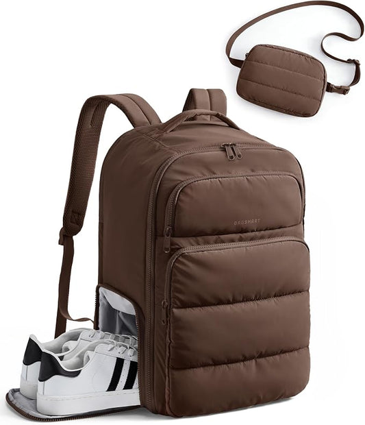 BAGSMART 35L Travel Backpack for Women, 17.3" Carry-On Personal Item | Flight Approved, 180° Opening, Wet/Dry Pocket, Free Crossbody Bag, Shoe Compartment, Luggage Sleeve, Water Resistant by BAGSMART