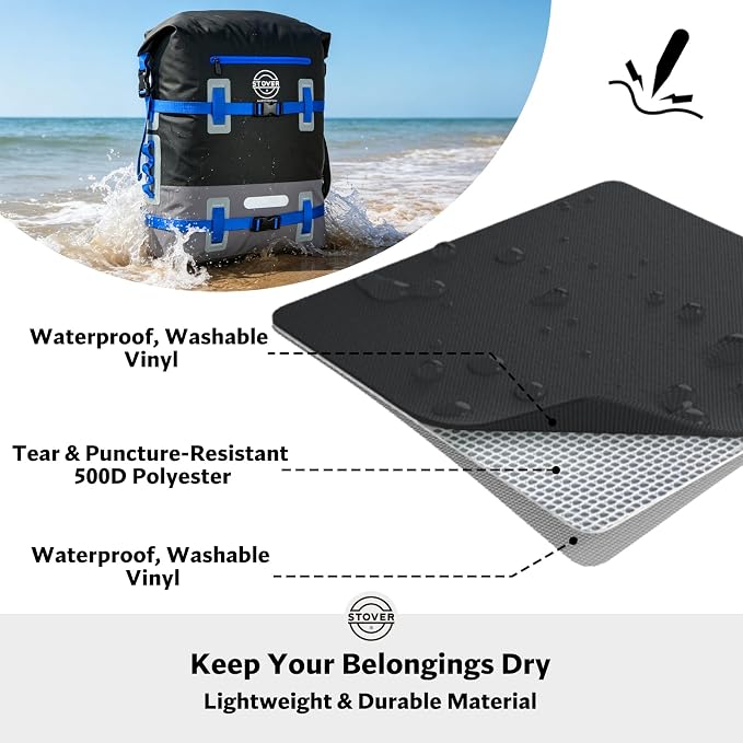 STOVER 30/40/55L Waterproof Dry Backpack & Phone Case - 2XL Floating Dry Bag for Kayaking, Travel, Hiking, Fishing, Camping, Motorcycles & Beach, Heavy-Duty Roll Top Men/Women (Black/Grey/Blue) - Image 3