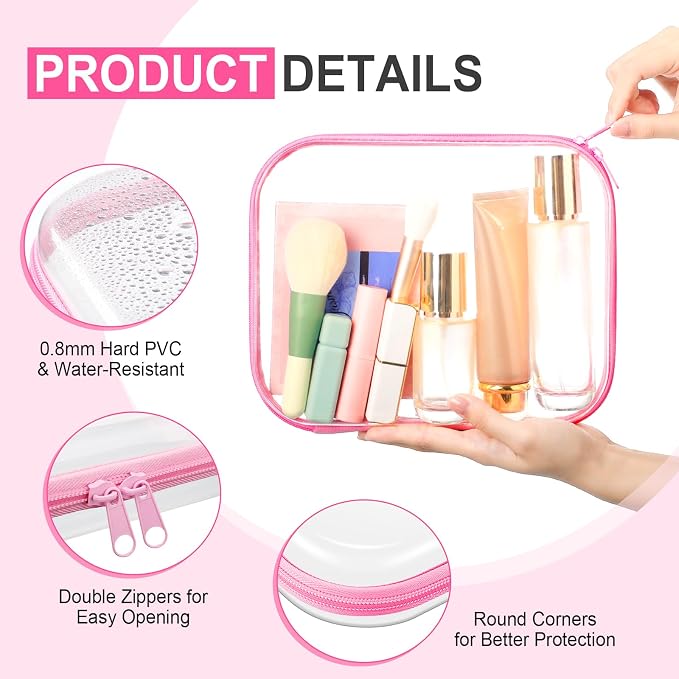 Hoolerry 4 Pcs Hard Clear Zipper Case Makeup Bags Plastic Zipper Pouch Transparent Storage Box Containers for Cosmetics, Snacks, Building Blocks, Puzzles(Clear,9.8 x 7.9 x 2 in,Pink) - Image 3
