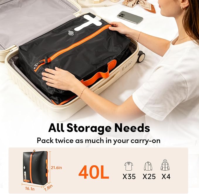 Travel Vacuum Bags with Shoulder Strap – IP67 Waterproof Vacuum Seal Reusable 40L Carry-On Compression Bags for Clothes, Suitcase & Luggage(1-Pack,Black) - Image 5