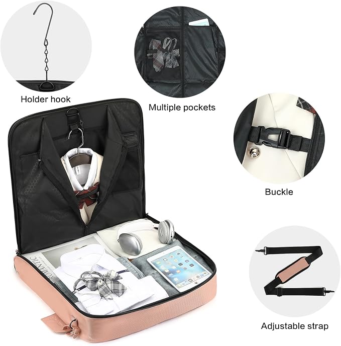 Travel Garment Bag Carry on Suit Bag for Women 51'' Waterproof Garment Bags Dress Bag for Travel Business Hanging Suitcase Luggage Bag with Shoulder Strap free shoe bag Fit 15.6'' Laptop, Pink - Image 4