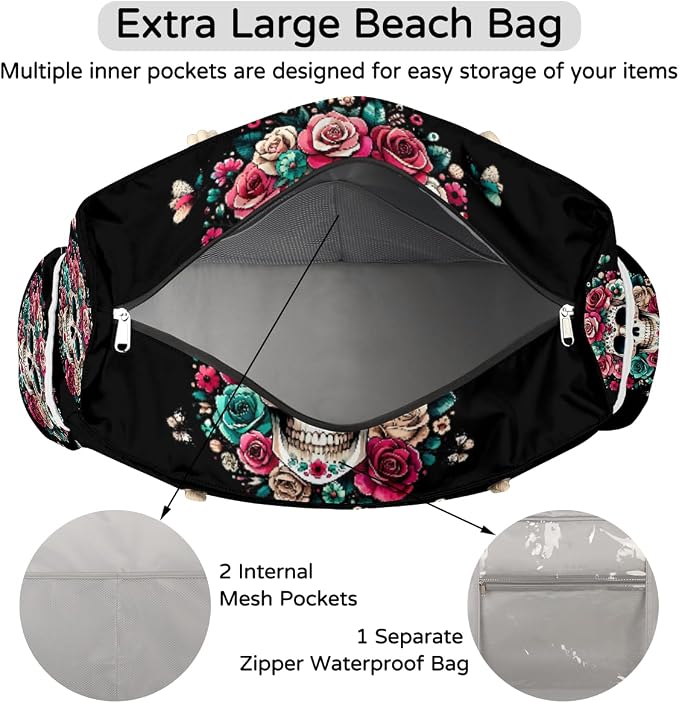 Large Beach Bag with Zipper Beach Bags for Women Water Resistant Swim Pool Bag - Image 7