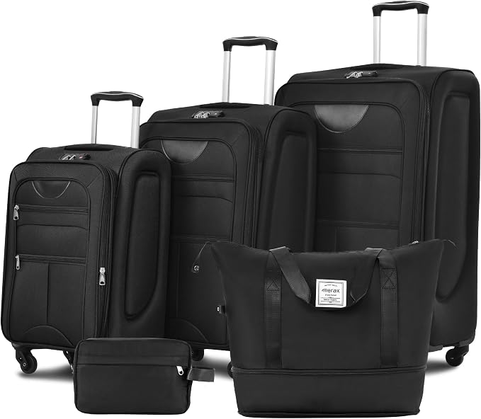 Merax Luggage Set, Softside Suitcase 3 Piece, Expandable Lightweight | Luggage Sets with Duffel Bag 22" 26" 30" Suitcase with Wheels TSA Lock,Black by Merax