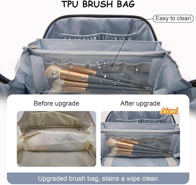 BOYATU Travel Makeup Bag Organizer Cosmetic Bag: 3 Pcs Set Make up Bags for Women with Handle - Waterproof Vegan Leather Toiletry Bag (01-G-Blue) - Image 7