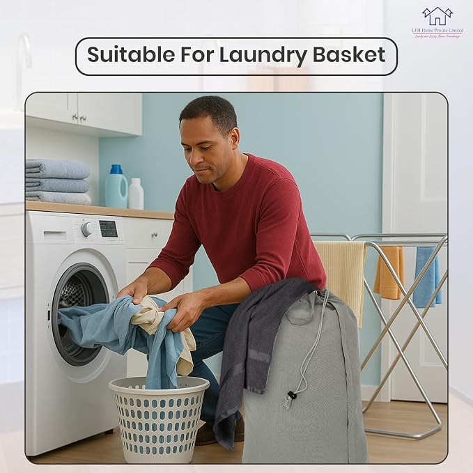 LFH Home Cotton Rich Large Laundry Bag with Handle, Heavy Duty Drawstring Closure Washable Laundry Bags, School Travel, Home, Hotel, College Dorm, Organizer Sack, Toys Clothes 28x40 (Pack 2)-Grey - Image 5