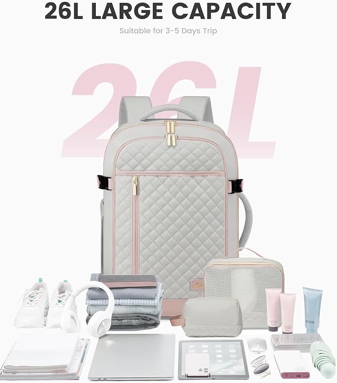 LOVEVOOK Travel Backpack for Women, Carry on Backpack for Airplanes,TSA Personal Item Travel Bag fits 15.6" Laptop,Travel Essentials Carry On Bag Flight Approved with 3 Packing Cubes - Image 7