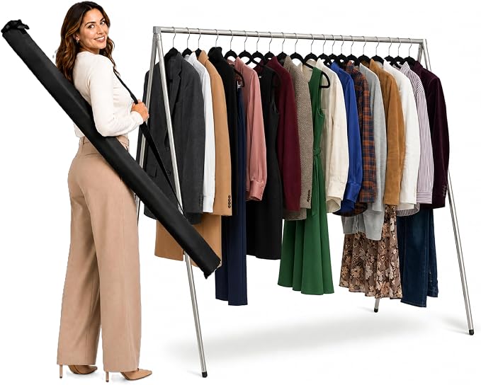 FOL-D-RAK Portable Clothing Rack, Folding Garment Rack with Carry Bag-no Assembly, lightweight 4 LB. Aluminum, 60 LB. Capacity-Travel, Closet, Retail, Trade Show, Dance Recital by FOL-D-RAK