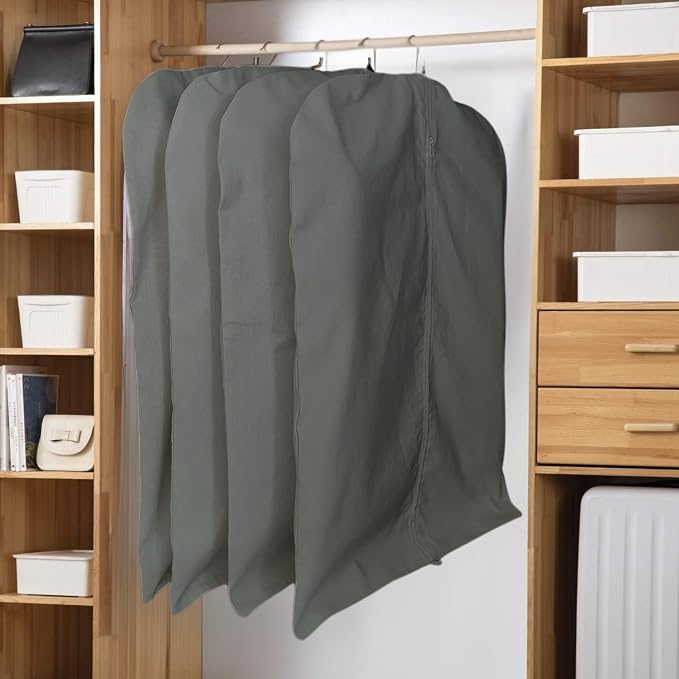 Premium 100% Cotton Garment Bags – 60" Gray Canvas Suit Cover with YKK Zipper – Breathable, Dust-Proof Storage for Suits, Coats, Dresses, Jackets & Travel/Closet Use - Image 7