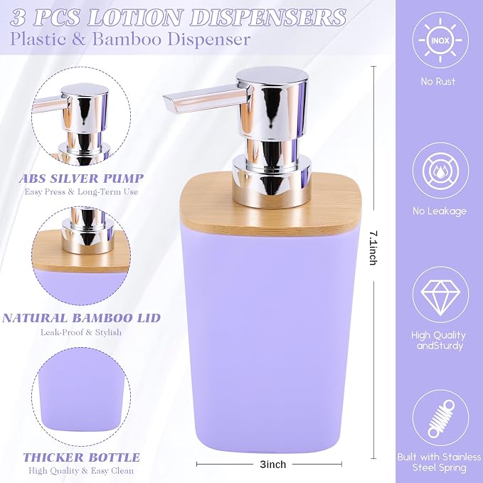 XLHOMO Purple Bathroom Accessories, Bathroom Accessories Set with Trash Can, Soap Dispenser, Toothbrush Holder, Toothbrush Cup, Soap Dish, Toilet Brush, Tray and Q-tip Holders for Housewarming - Image 2