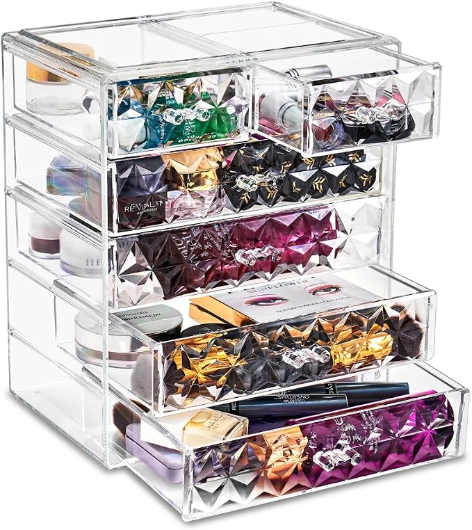 Sorbus Acrylic Makeup Organizer Set, 6-Drawer Vanity & Countertop Cosmetic Storage with Small & Wide Drawers, Diamond Makeup Storage for Brushes, Lipsticks, Jewelry – Holiday Gift for Women & Teens - Image 8