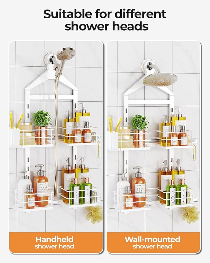 ODesign 2 Tier Shower Caddy for Handheld Shower Heads Anti-Swing White | No drilling required,comes with removable hook and storage box,suitable for handheld and wall-mounted showerheads - Image 5