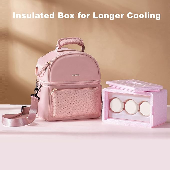 SUNVENO Breast Milk Cooler Bag with Detachable Insulation Box, Double-Layer Pumping Travel Bag for Work & Daycare, Fits Bottles, Ice Packs and Pump Parts,Pink - Image 2