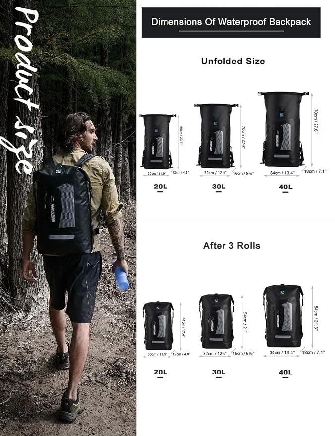IDRYBAG Waterproof Backpack for Men 20L/30L/40L, Floating Dry Bag Kayak, Dry Backpack Hiking - Image 4