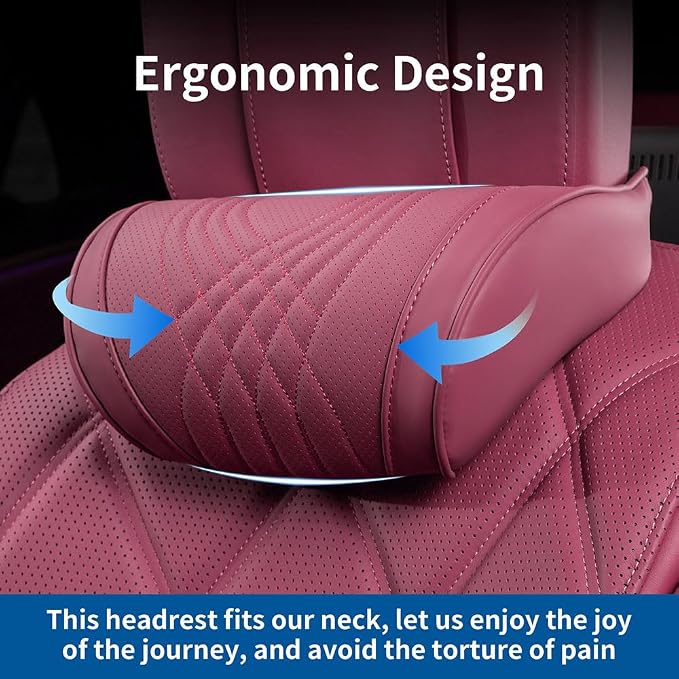 Seat Headrest Car Neck Pillow for Driving Memory Foam Red 2 Packs | Soft Comfortable Leather Seat Head Rest Pillow Headrest Travel Neck Support Cushion for Most Cars SUV Home Office Chair - Image 3