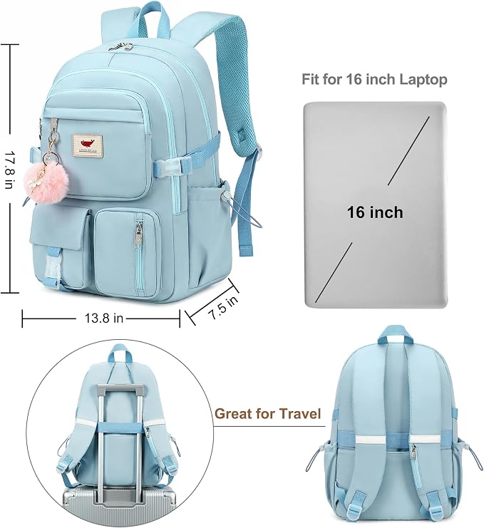 Laptop Backpack 15.6 Inch Elementary Middle High School Bag College Backpacks with Lunch Box Pencil Pouch 3 PCS Set Travel Bookbags for Teens Girls Women Students (Blue) - Image 5