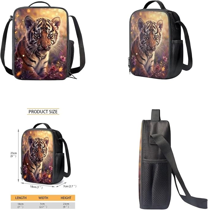 Tiger Backpack for Kids Girls Backpack with Lunch Box Water Bottle Carrier and Canvas Pencil Pouch 4PCS Set Cute Bookbag with Front Pocket 17 inch Sturdy School Bag with Side Pocket for Boys - Image 4