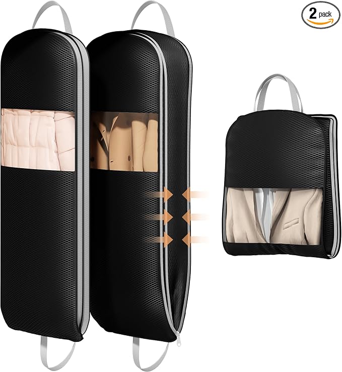 DIMJ 2 Pack 43" Space Saving Garment Bags for Hanging Clothes With Compression Zipper Carry Handles and Window, Washable Suit Bag for Dress, Clothes, Coats, Down Jacket, Closet, Moving, Travel by DiMJ