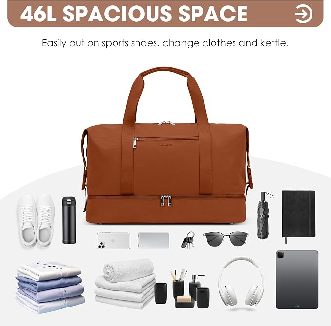 Oeihuivt Weekender Bags for Women 21 Inch Large Travel Duffel Bag Set with Shoe Compartment, Heavy-Duty nylon Carry On Overnight Tote Brown - Image 6