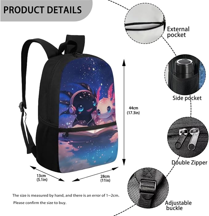 Axolotl Backpack and Lunch Box for Girls 6-8/5-7 Book Lover Bookbag with Lunch Bag Set 3PCS Galaxy Space Elementary School Back Pack Kids Primary Book Bags Lunchbox Pencil Case Kindergarten - Image 3