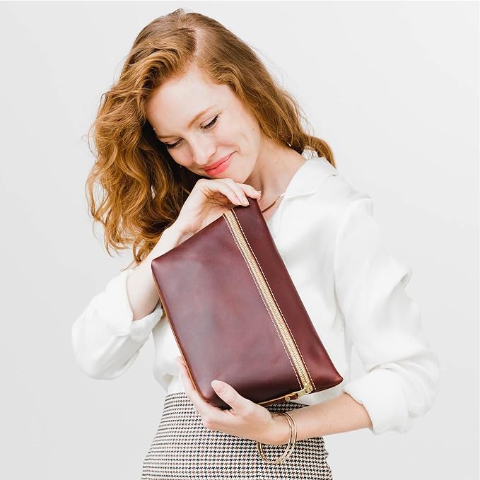 Portland Leather Goods Makeup Bag – Travel Friendly Cosmetic Bag with Zipper Closure for Organizing Makeup & Toiletries – Handmade from the Finest Full-Grain Hides – Extra Large, Cognac - Image 5