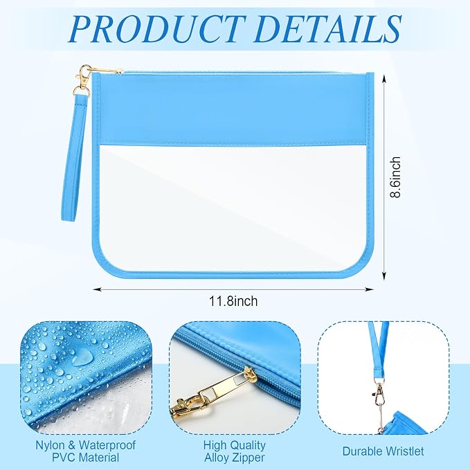 Sweetude 24 Pcs Clear Makeup Bags with Wristlet Pouch DIY Chenille Letter Bag Bulk Waterproof Toiletry Flat Preppy Nylon Clear Zipper Pouches Snack Organizer for Women(Vibrant Color) - Image 2